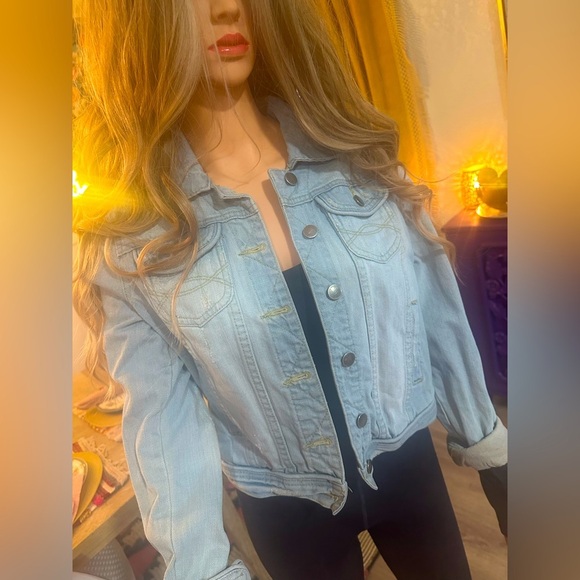 Denim Jacket with American Flag on back sz L - Picture 3 of 10